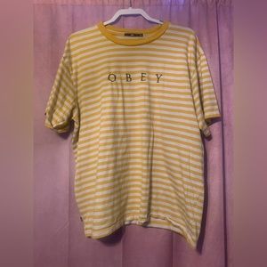 Obey shirt yellow stripe size large men’s tshirt